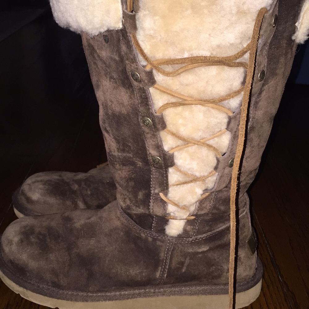 Brown Suede & Sherpa Tall UGG Lace Up Boots
